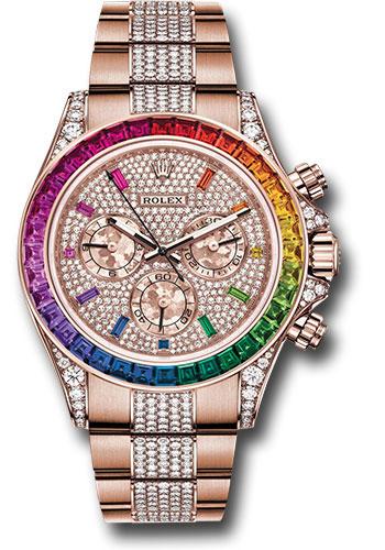 Rolex Cosmograph Daytona Everose Gold "Rainbow" Bezel- Diamond Paved Sapphire Dial - Diamond Bracelet - 116595RBOW