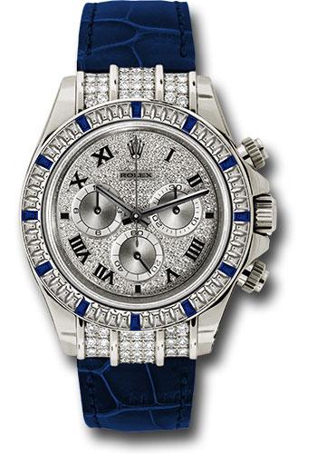 Rolex White Gold Cosmograph Daytona Pave Diamond Enamel Roman Dial - Blue Leather Strap - 116599-12 SA