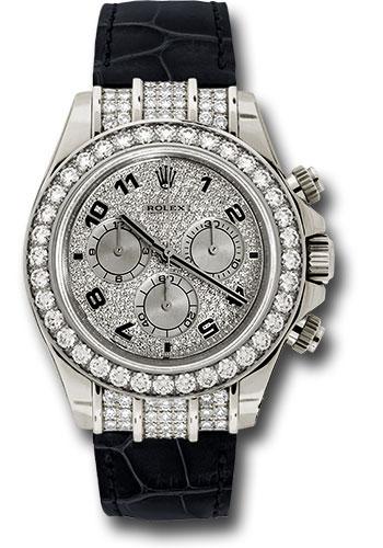 Rolex White Gold Cosmograph Daytona Pave Diamond Enamel Arabic Dial Black Leather Strap - 116599RBR
