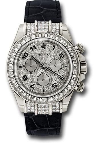 Rolex White Gold Cosmograph Daytona Pave Diamond Enamel Arabic Dial Black Leather Strap - 116599TBR