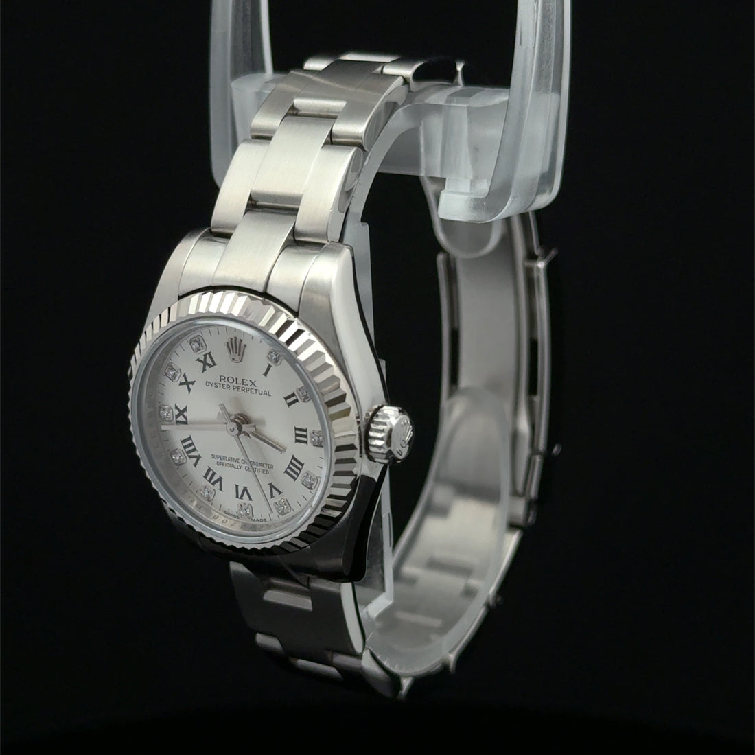 2010 Rolex Oyster Perpetual Silver Roman Diamond Dial on Oyster 176234