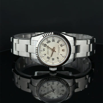 2010 Rolex Oyster Perpetual Silver Roman Diamond Dial on Oyster 176234