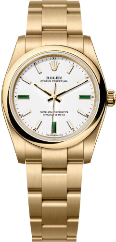 Rolex Oyster Perpetual 34MM Yellow Gold White Dial - 124208 - 2026
