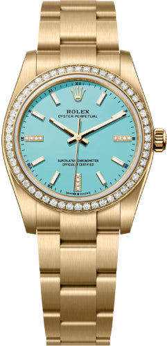 Rolex Oyster Perpetual 34MM Yellow Gold Turquoise Diamond Dial - 124248RBR - 2026