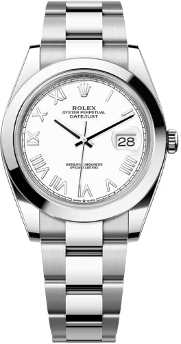 Rolex Datejust Stainless Steel White Roman Dial Smooth Bezel Oyster Bracelet - 126300 - 2026