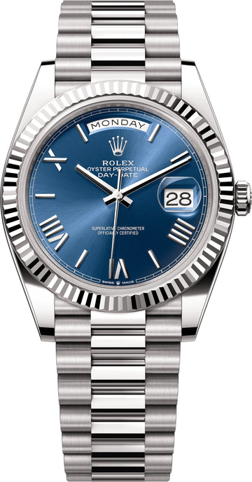 Rolex Day-Date 40 40mm bright blue dial Fluted Bezel President Bracelet - 228239