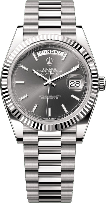 Rolex Day-Date 40 40mm White Gold Slate Dial Fluted Bezel President Bracelet - 228239