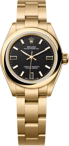 Rolex Oyster Perpetual 28 MM Yellow Gold Black Dial Oyster Bracelet - 276208 - 2026