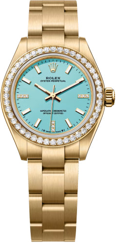 Rolex Oyster Perpetual 28MM Yellow Gold Turquoise Diamond Dial Oyster Bracelet- 276248RBR- 2026