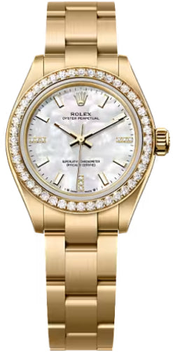 Rolex Oyster Perpetual 28MM Yellow Gold White Mother-Of-Pearl Diamond Dial & Diamond Bezel - 276248RBR - 2026