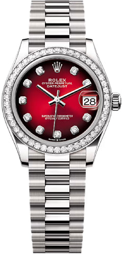 Rolex Datejust 31 White Gold Red Ombré Diamond Set Dial Diamond Set Bezel President Bracelet - 278289RBR