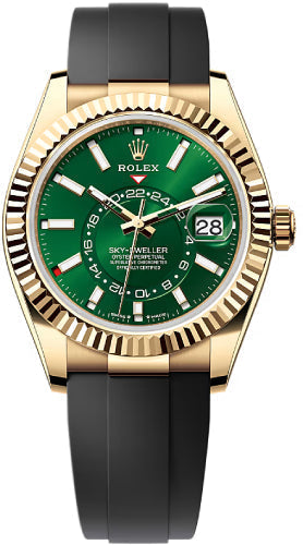 Rolex Sky-Dweller Yellow Gold 42mm Bright Green Dial Fluted Bezel Oysterflex Bracelet - 336238