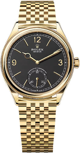Rolex 1908 39mm Yellow Gold Intense Black Dial Divided Bezel Settimo Bracelet - 52508