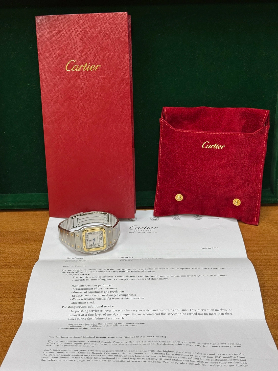 Cartier Santos Carree White Roman Dial on Stainless steel and Yellow Gold 2961 Service Papers