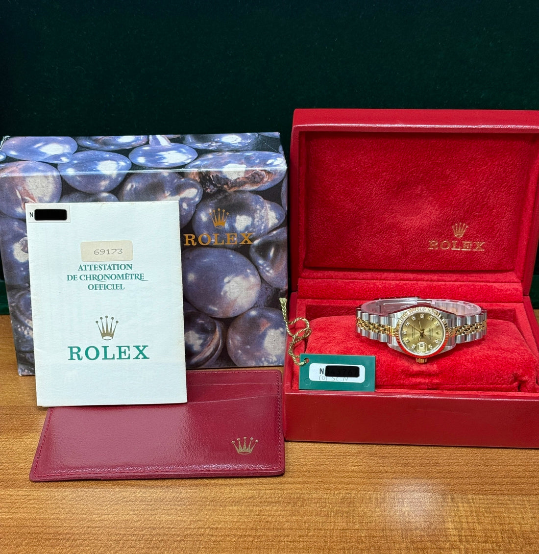 Open Date Rolex Lady-Datejust Factory Champagne Diamond Dial on Jubilee 69173 Complete