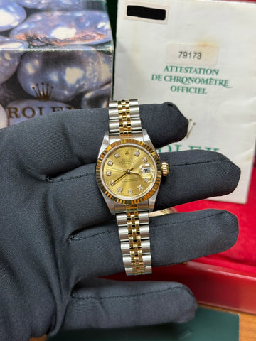 2001 Rolex Lady-Datejust Factory Champagne Diamond Dial on Jubilee 79173 Complete