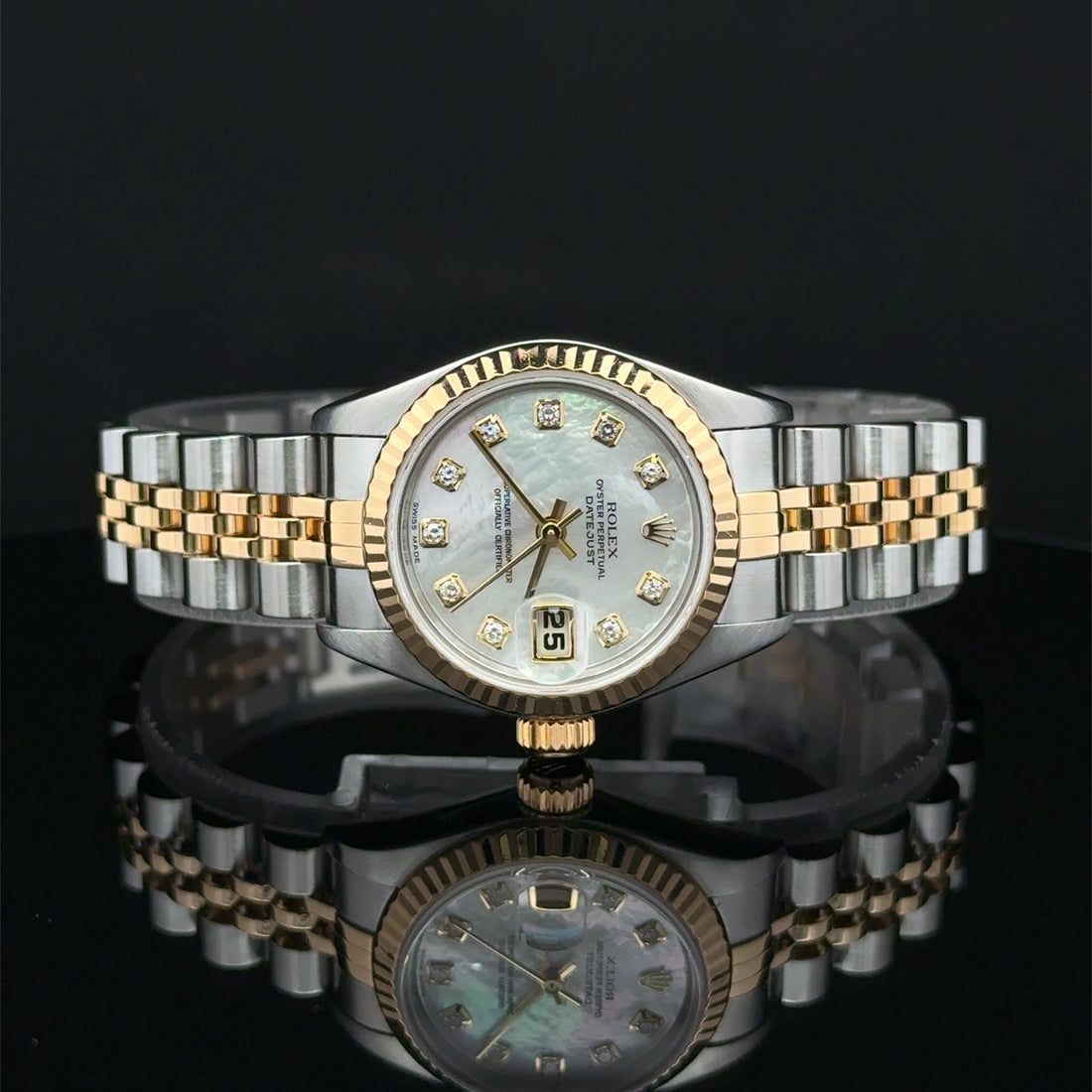 2004 Rolex Datejust Factory White Mother of Pearl Diamond Dial on Jubilee 79173 Complete