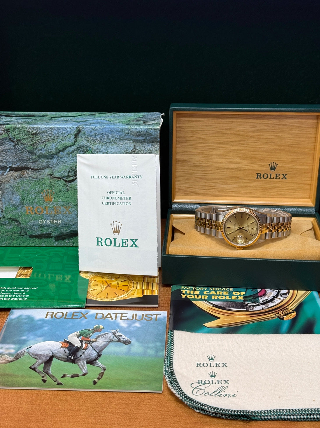 1999 Rolex Datejust 36 Champagne Stick Dial on Jubilee 16233 Complete