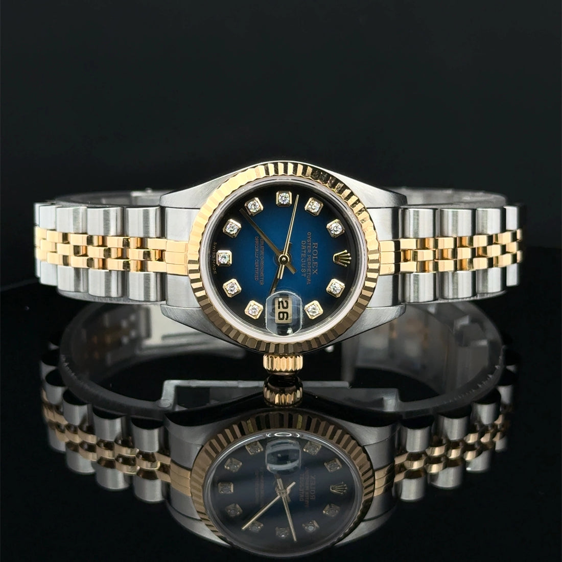 2002 Rolex Datejust Blue Diamond Vignette Dial on Jubilee 79173 with Box