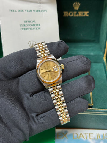 Open Date Rolex Lady-Datejust Champagne Stick Dial on Jubilee 69173 Complete