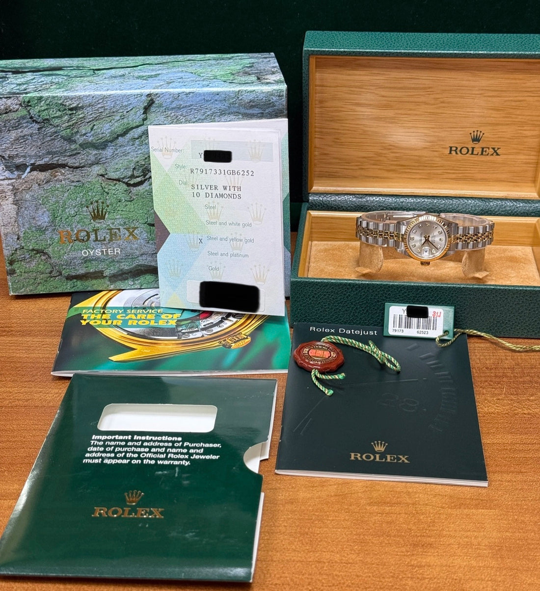2004 Rolex Lady-Datejust Factory Silver Diamond Dial on Jubilee 79173 Complete