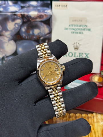 Open Date Rolex Lady-Datejust Factory Champagne Diamond Dial on Jubilee 69173 Complete