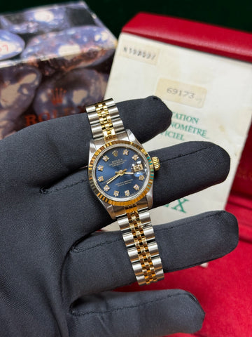 1992 Rolex Lady-Datejust Factory Blue Diamond Dial on Jubilee 69173 Complete