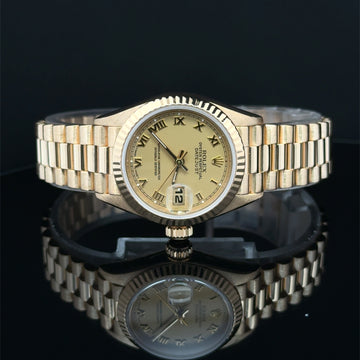 Open Date Rolex Datejust Lady President Champagne Roman Dial on President 69178 Complete