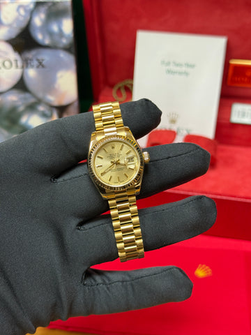 2004 Rolex Datejust Lady President Champagne Stick Dial on President 179178 Complete